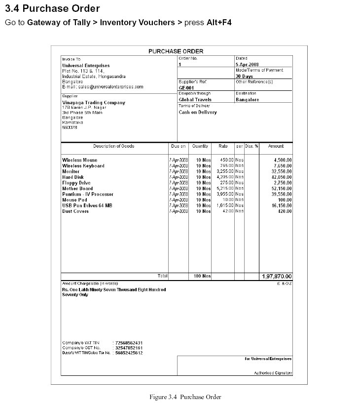 Purchase Order Report @ Tally.ERP 9